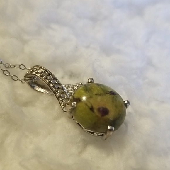 Vintage Zoisite, Ruby & Diamond Necklace - Picture 1 of 8